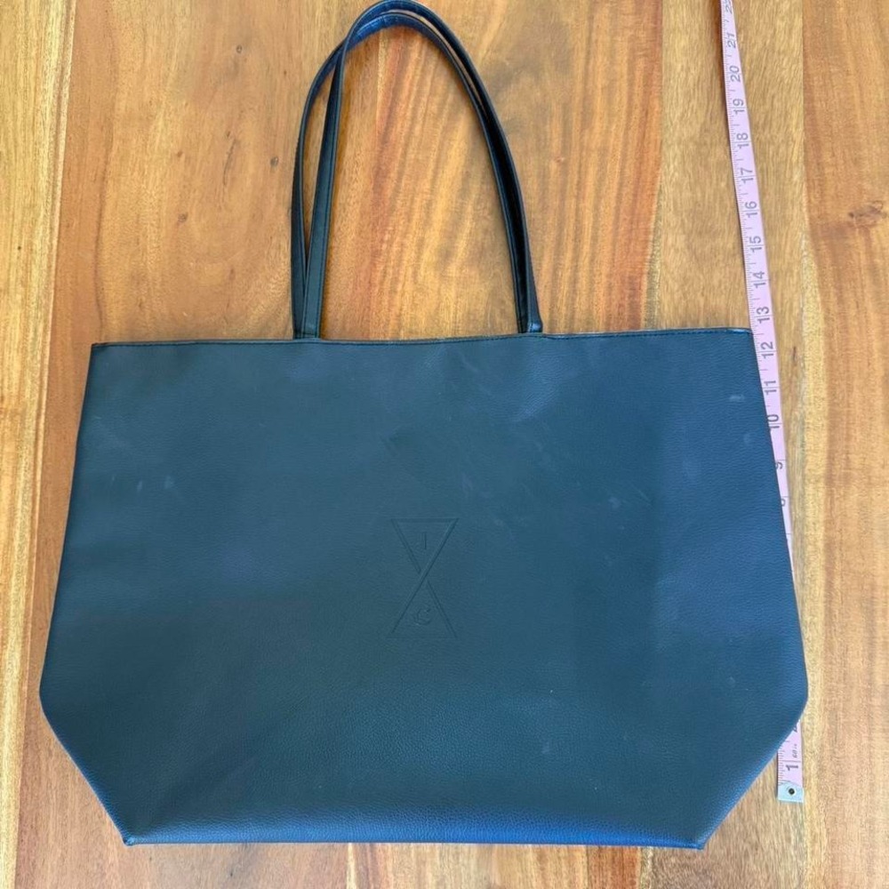Large Black In Common Tote Bag with Black Handles and Snap Closure